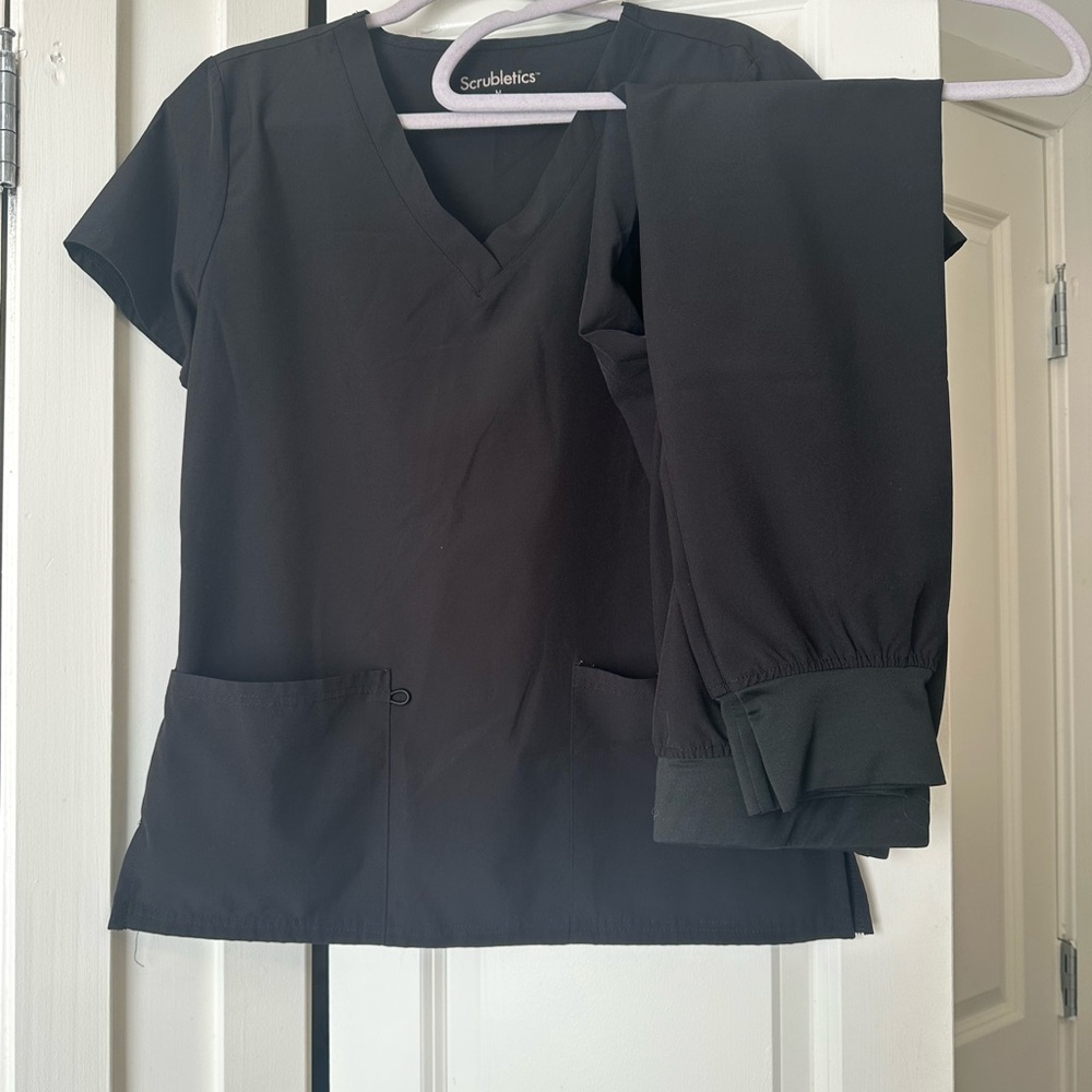 Black Scrub Top and Pants Set